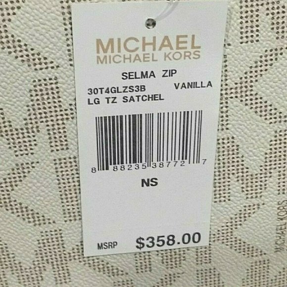 MICHAEL KORS SELMA ZIP LARGE VANILLA LOGO LUGGAGE LEATHER SATCHEL BAG NWT! - Picture 8 of 9